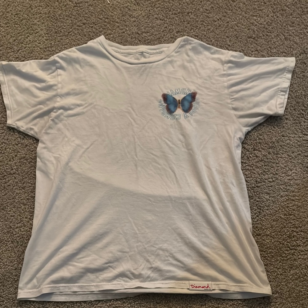 Diamond Supply Co. White Short Sleeve Tee with Butterfly Graphic